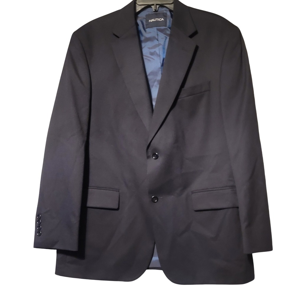 Nautica Mens 42R‎ Black 100% Wool 2-Button Blazer Sport Coat VA75 N28C-0